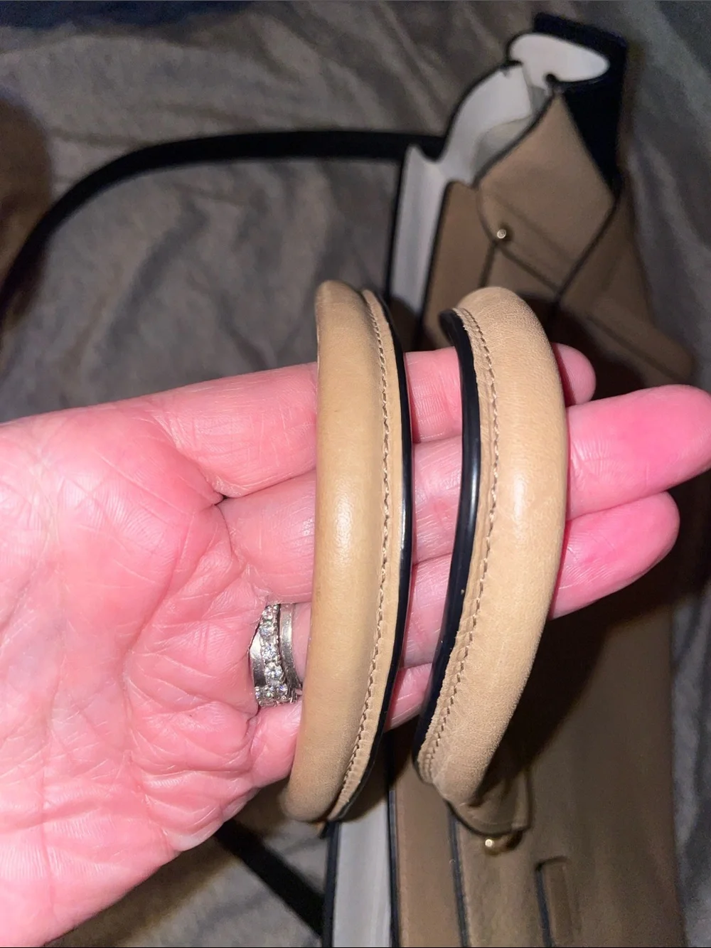 Coach Pebbled Leather Satchel in Taupe and Black with Gold Hardware